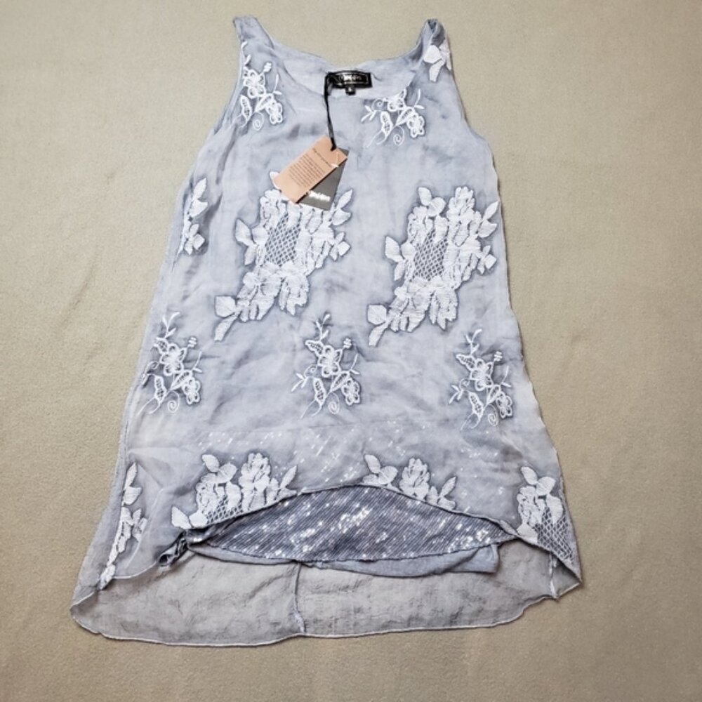 Minkas Layered Tunic Tank Top With Lace Accents Size Small